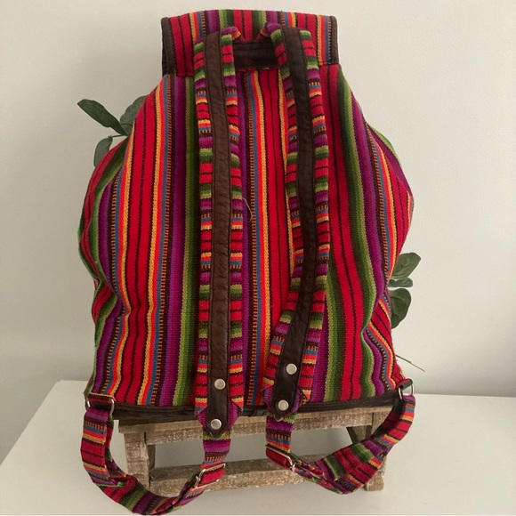 Handwoven UNIQUE BATIK Rustic BOHO Leather Backpack main image 4